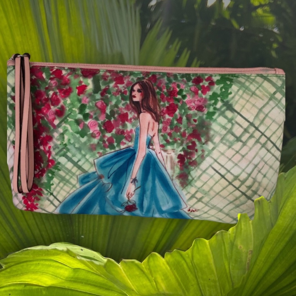 Henri Bendel Wristlet Garden Girl Lady in Blue EUC